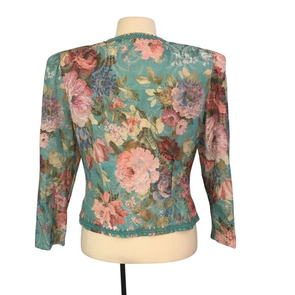 Nah Nah Collection Vintage 80s‎ Teal Blue Pink Floral Blazer, Victorian  38 bust - Picture 6 of 10